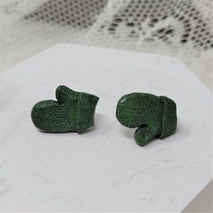 Cute Holiday Mittens Earrings Green Pierced Post